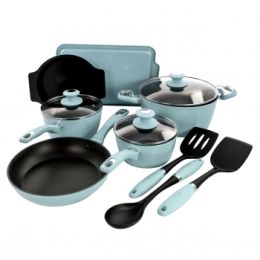 Oster Lynhurst 12 Piece Nonstick Aluminum Cookware Set in Blue with Kitchen Tools No Bulk Pricing
