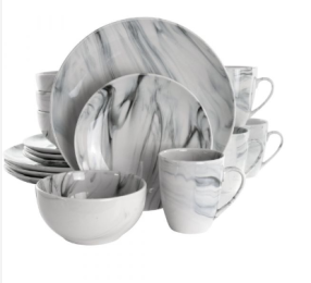 Elama Fine Marble 16 Piece... Stoneware Dinnerware Set in Black and White In stock *Bulk Pricing*