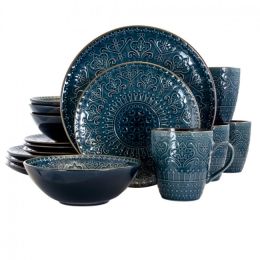 Elama Deep Sea Mozaic 16 Piece Luxurious Stoneware Dinnerware with Complete Setting for 4. *Bulk Pricing* low quantity