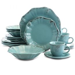 Elama Fleur De Lys 20-Piece Dinnerware Set in Turquoise *Bulk Pricing*