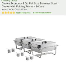 Chafing Dishes Choice Economy 8 Qt. Full Size Stainless Steel Chafer with Folding Frame - 3/Case No bulk pricing