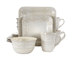 Elama Ivory Lotus... 16 Piece Square Dinnerware Set *No Bulk Pricing*
