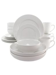 Elama Elle 18 Piece Porcelain Dinnerware Set With 2 Large Serving Bowls In White *Bulk pricing*